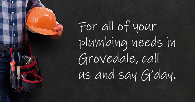 A plumber standing with text on the background relating to Grovedale plumbing services