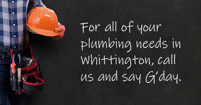 A plumber standing with text on the background relating to Whittington plumbing services