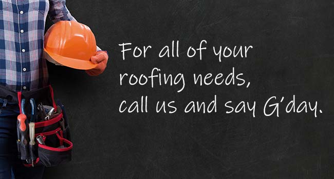 Plumber with text on the background regarding roofing services